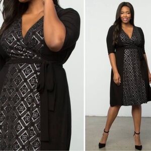 NWT Kiyonna Women’s Elegant Black and Silver Wrap Dress Size 18/20